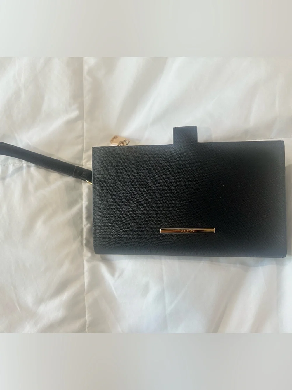 Aldo Black Wristlet Clutch with Gold Accent Bar